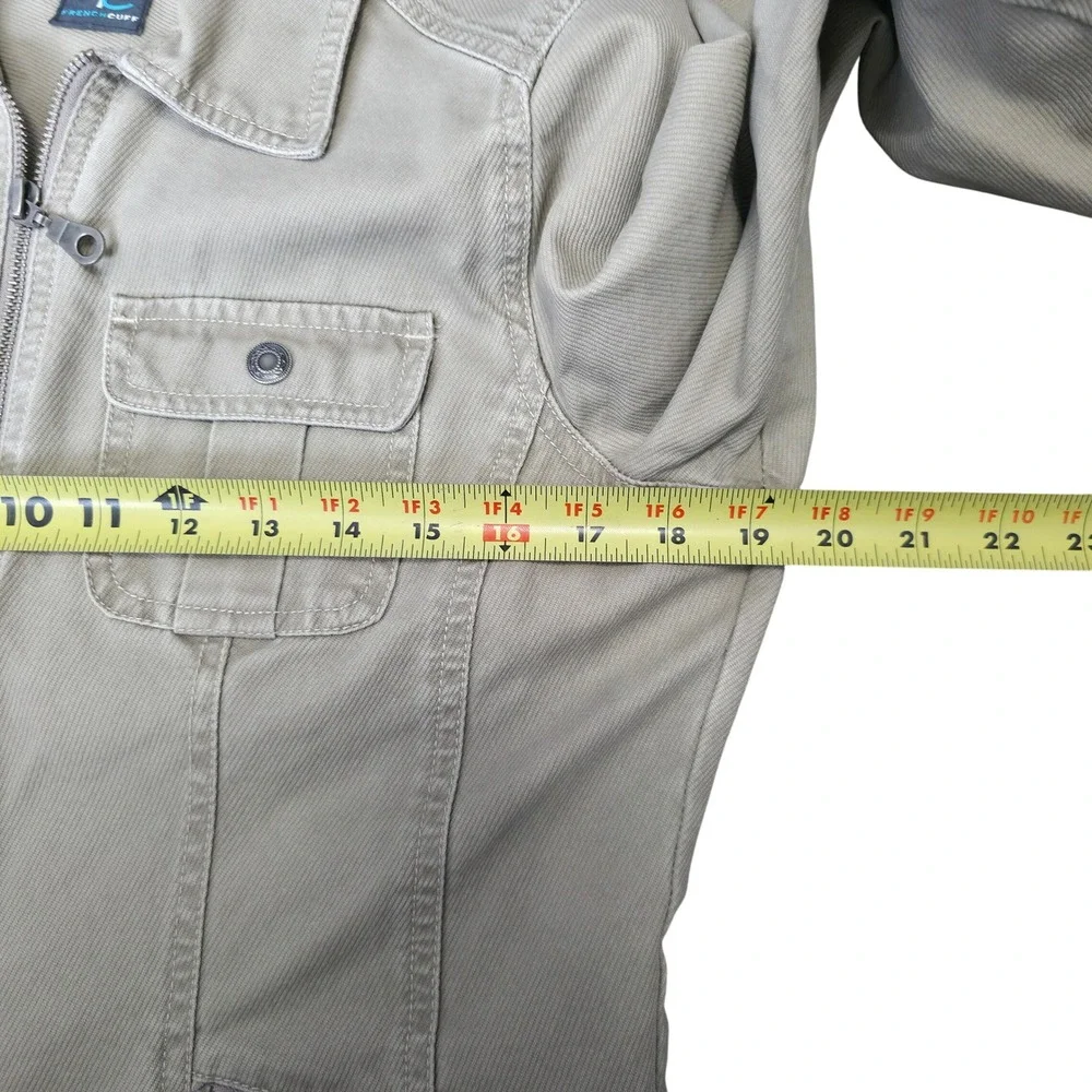 French Cuff Women's Khaki Utility Jacket‎ Medium Cotton Zip Front Pockets - Picture 3 of 8